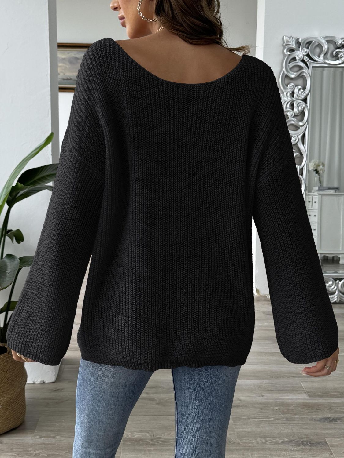 Bow Boat Neck Long Sleeve Sweater - Serenitylovefashions LLC