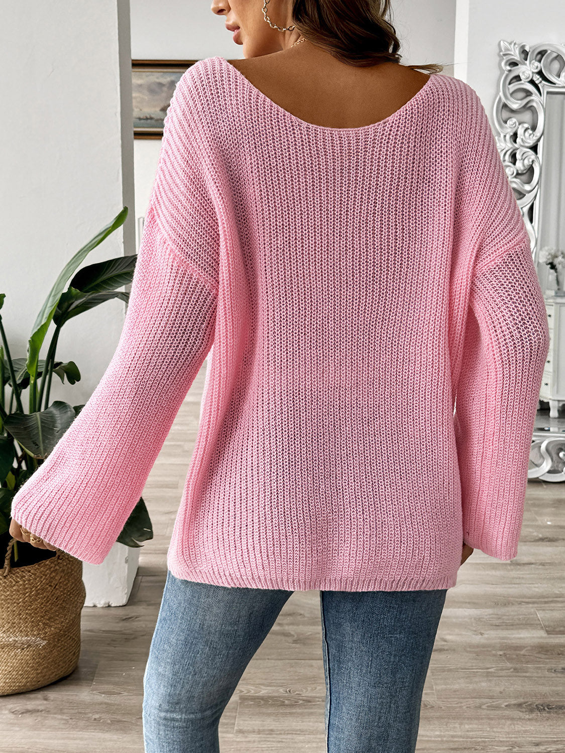 Bow Boat Neck Long Sleeve Sweater - Serenitylovefashions LLC