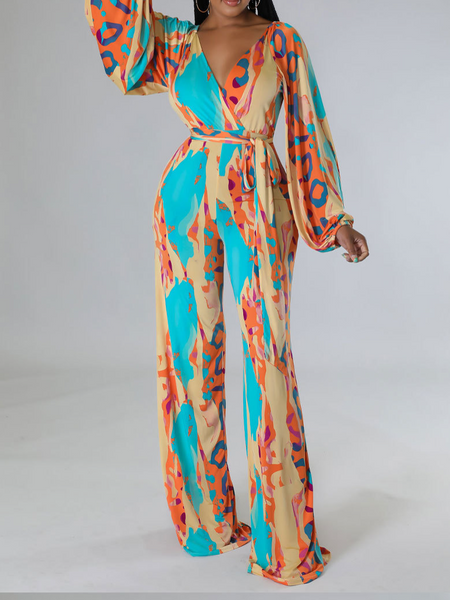 Off-Shoulder Printed One-Piece Straight Leg Pants - Serenitylovefashions LLC