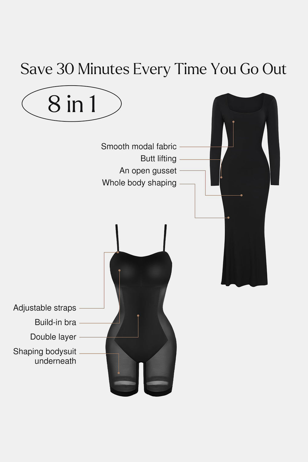 Basic Bae Built-In Shapewear Square Neck Long Sleeve Maxi Dress - Serenitylovefashions LLC