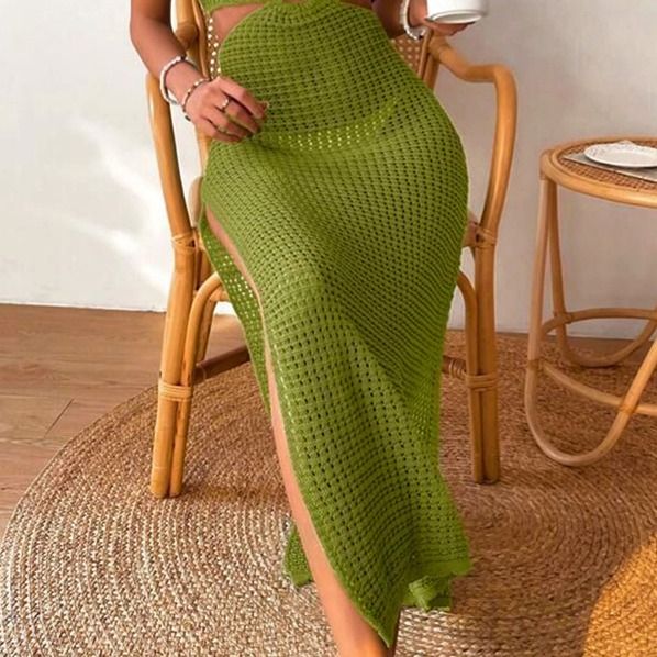 Women's Solid Color Sexy Hollow Out Dress with Slit - Serenitylovefashions LLC