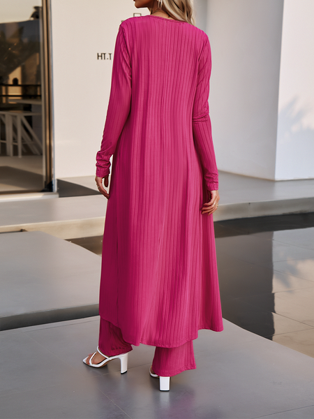 Women's V-Neck Drawstring Ribbed 3 Piece  Cardigan Set with Leggings - Serenitylovefashions LLC