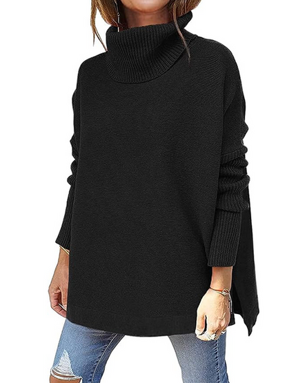 Side Split Turtleneck Sweater - Serenitylovefashions LLC