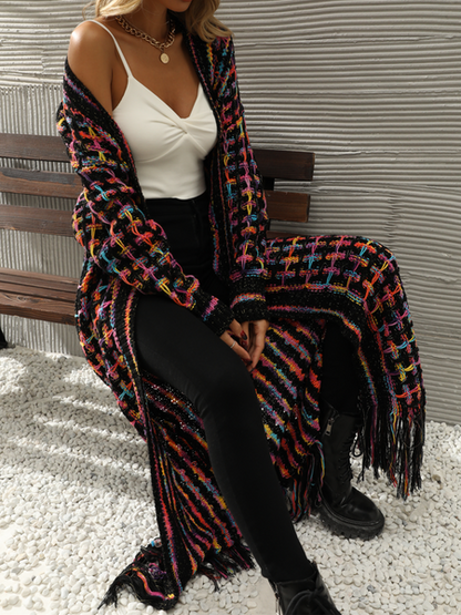 Knitted Fringed Long Cardigan Duster - Serenitylovefashions LLC