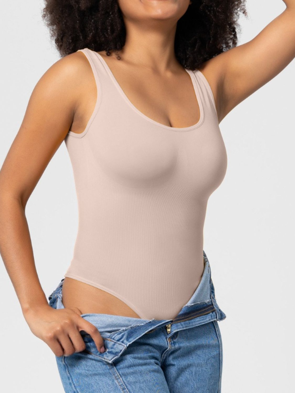 Scoop Neck Wide Strap Shaping Bodysuit - Serenitylovefashions LLC