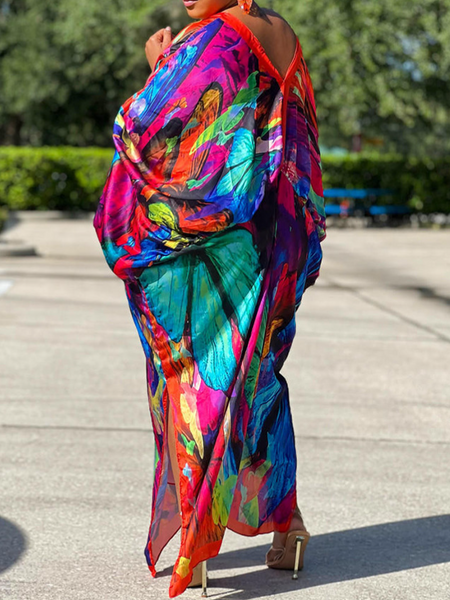 V-Neck Long Sleeve Print Dress(Wear Both Front And Back) - Serenitylovefashions LLC