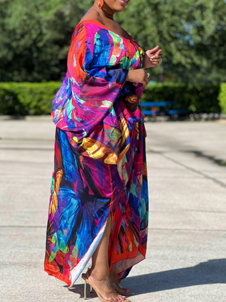 V-Neck Long Sleeve Print Dress(Wear Both Front And Back) - Serenitylovefashions LLC