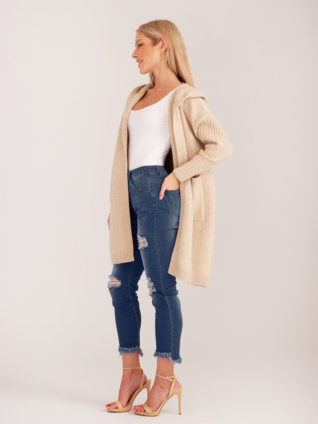 Open Front Long Sleeve Hooded Duster Cardigan - Serenitylovefashions LLC