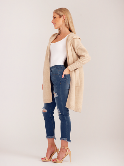 Open Front Long Sleeve Hooded Duster Cardigan - Serenitylovefashions LLC