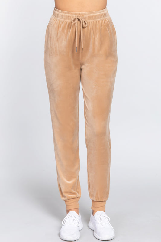 Waist Elastic Velour Long Jogger Pants - Serenitylovefashions LLC