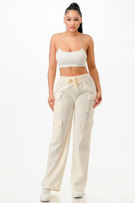 Solid Corduroy Cargo Pants - Serenitylovefashions LLC