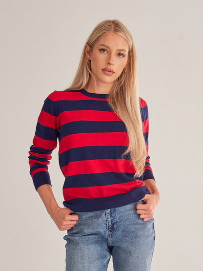 Women's Long Sleeve Striped Sweater - Serenitylovefashions LLC