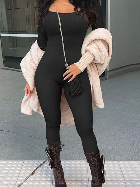 Solid Color Long sleeved Sports Tight Bodysuit - Serenitylovefashions LLC