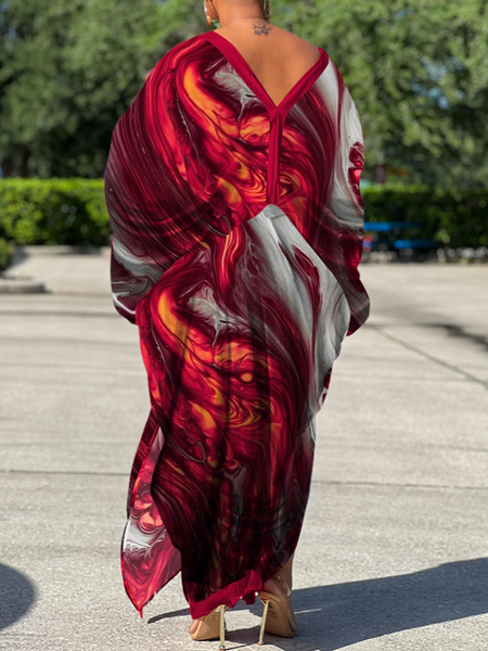 V-Neck Long Sleeve Print Dress(Wear Both Front And Back) - Serenitylovefashions LLC