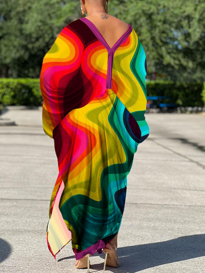 V-Neck Long Sleeve Print Dress(Wear Both Front And Back) - Serenitylovefashions LLC