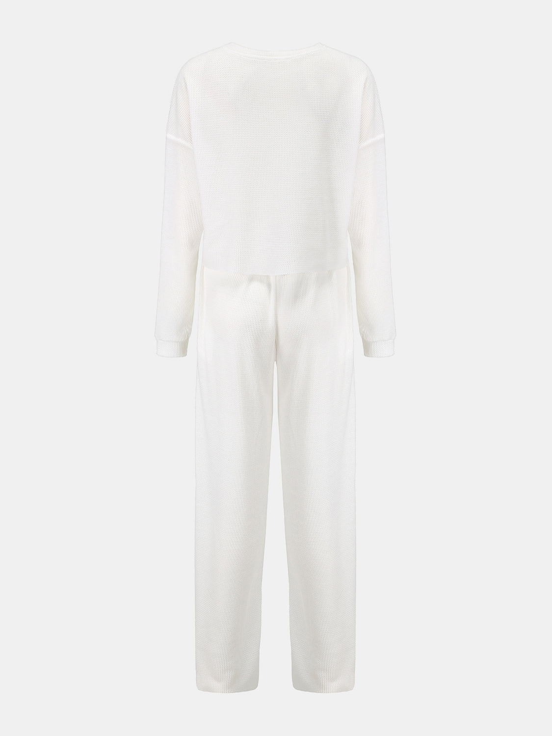 Waffle-Knit Round Neck Top and Pants Set - Serenitylovefashions LLC