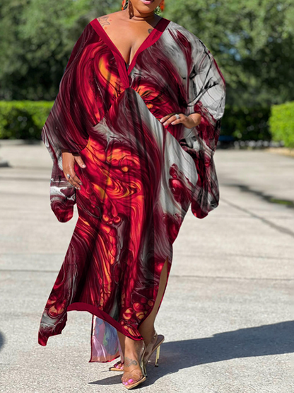 V-Neck Long Sleeve Print Dress(Wear Both Front And Back) - Serenitylovefashions LLC