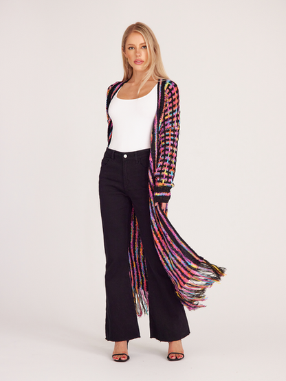 Knitted Fringed Long Cardigan Duster - Serenitylovefashions LLC